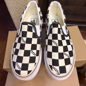 Vans Kids Black and White Checkered Slip-On Sneakers
